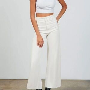 Zara White High-Waisted Wide-Leg Marine Straight Jeans